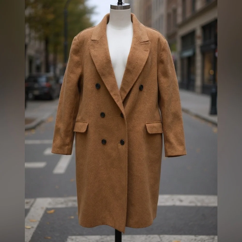 Maje Galarita Double-breasted Wool-blend Felt Brown Coat NWT